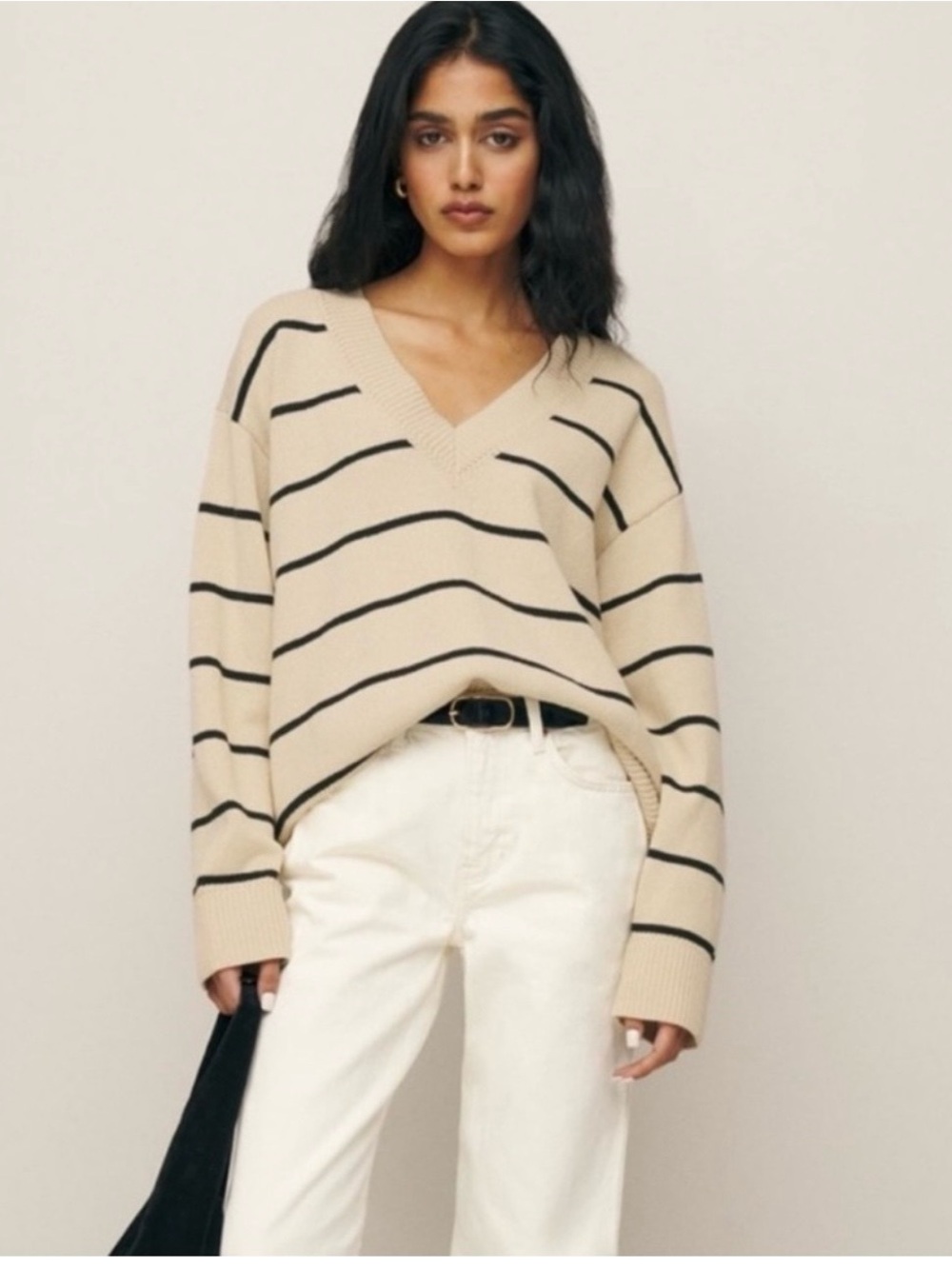 Reformation Sienna Oversized Cotton V Neck Sweater